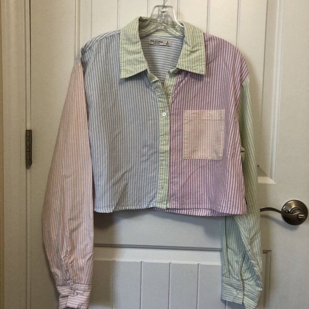Arizona Jeans Company Crop Top Long Sleeve Button Up Top Size Small